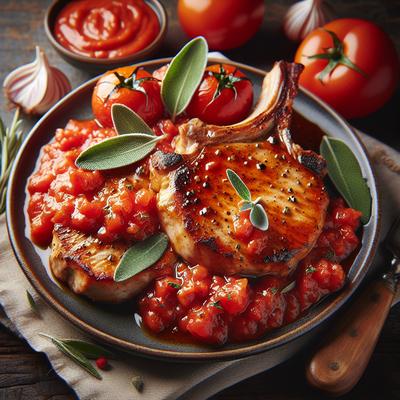 Image of Sauted Boneless Pork Chops with Tomato Sage Pan Sauce