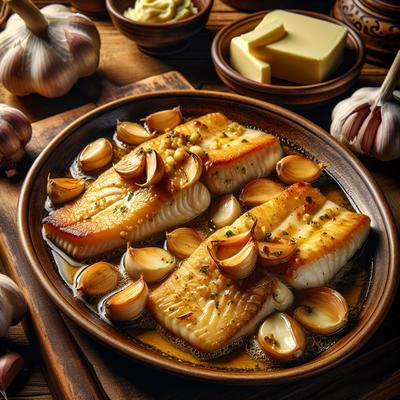 Image of Sauted Fish Fillets with Sliced Garlic and Butter Sauce