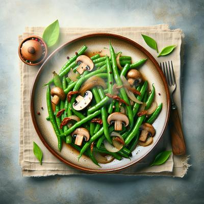 Image of Sauted Green Beans with Mushrooms and Onion