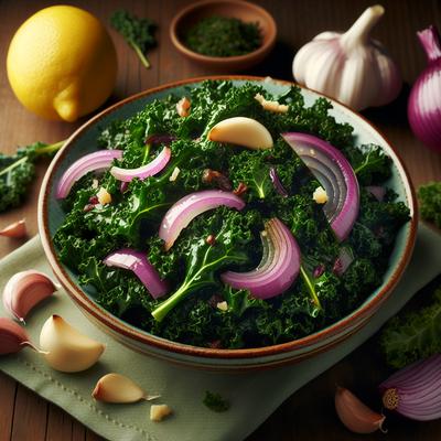 Image of Sauted Kale Red Onions with Garlic and Lemon