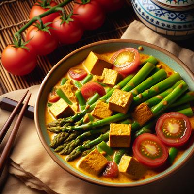 Image of Sauteed Asparagus with Curried Tofu and Tomatoes