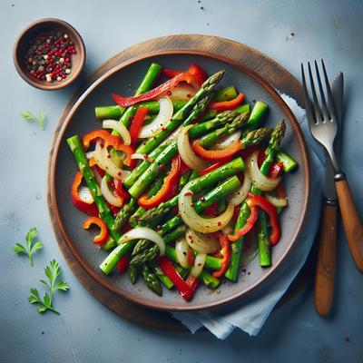 Image of Sauteed Asparagus with Red Bell Pepper and Onions