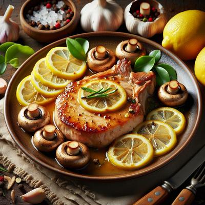 Image of Sauteed Garlic Lemon Pork Chops with Mushrooms