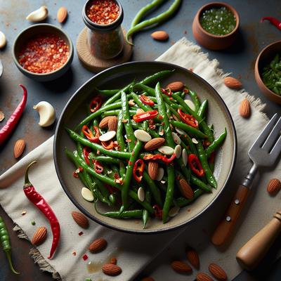 Image of Sauteed Garlic Scapes or Green Beans with Red Pepper Almonds