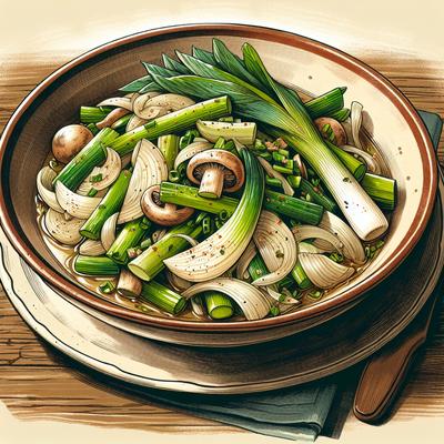 Image of Sauteed Leeks Mushrooms Onions