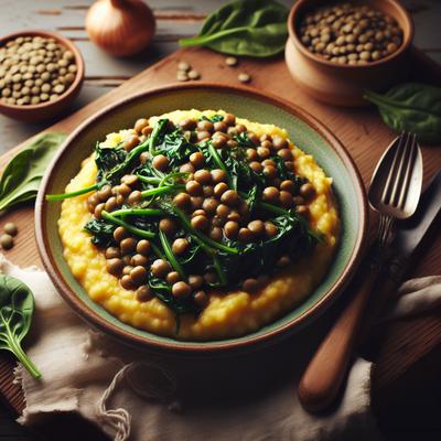 Image of Sauteed Lentils and Spinach Over Polenta