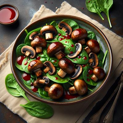 Image of Sauteed Mushrooms on Red Wine Vinaigrette Spinach Salad
