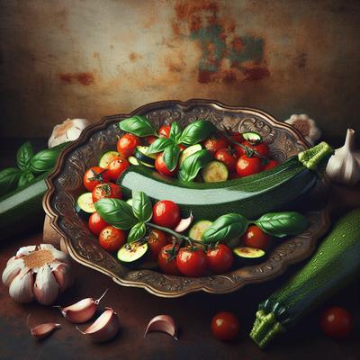Image of Sauteed Zucchini with Cherry Tomatoes Garlic and Basil