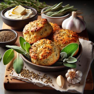 Image of Savory Herb Biscuits Sage and Caraway with Garlic Butter