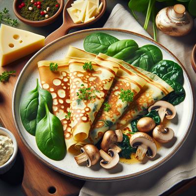 Image of Savory Mushroom Spinach Cheese Crepes
