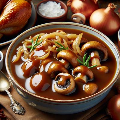 Image of Savory Turkey Gravy with Mushrooms and Onions
