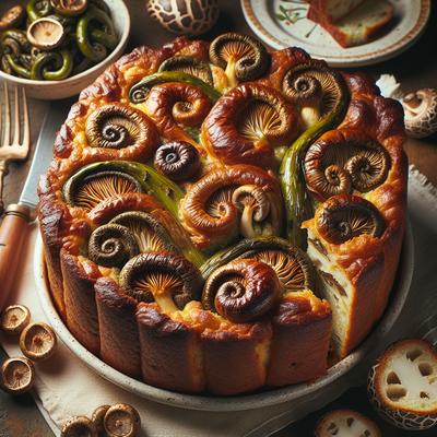 Image of Savoury Bread Pudding with Fiddleheads Mushrooms