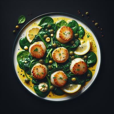 Image of Scallop Piccata with Sauteed Spinach