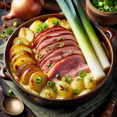 Image of Scalloped Ham Potatoes and Leeks
