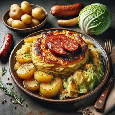 Image of Scalloped Potatoes Cabbage and Smoked Sausage