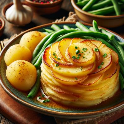 Image of Scalloped Potatoes with Fresh Green Beans