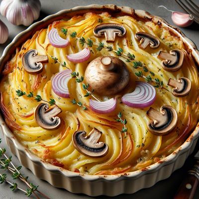 Image of Scalloped Potatoes with Shallots Mushrooms Garlic and Thyme