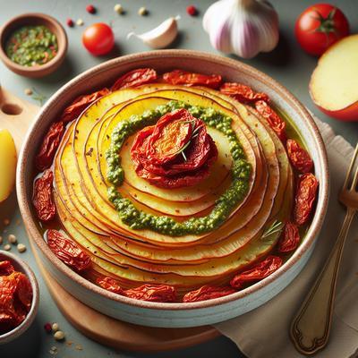 Image of Scalloped Potatoes with Sun Dried Tomato Pesto
