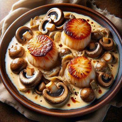 Image of Scallops and Mushrooms in a Creamy Sauce