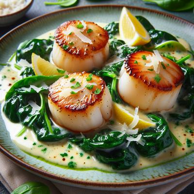 Image of Scallops and Spinach with Parmesan Sauce
