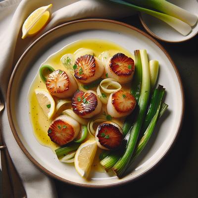 Image of Scallops with Leeks and Lemon Butter Sauce