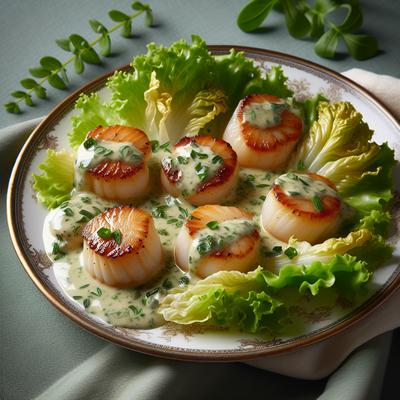 Image of Scallops with Tarragon Cream and Wilted Butter Lettuce