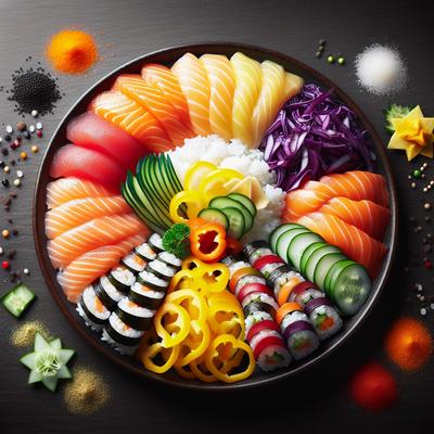 Image of Scattered Sushi with Five Colors