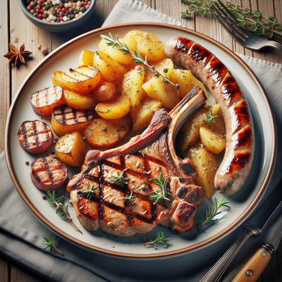Image of Schweinskoteletten Mit Bratwurt Und Kartoffeln