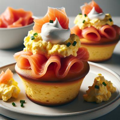 Image of Scrambled Egg Muffins with Smoked Salmon and Sour Cream