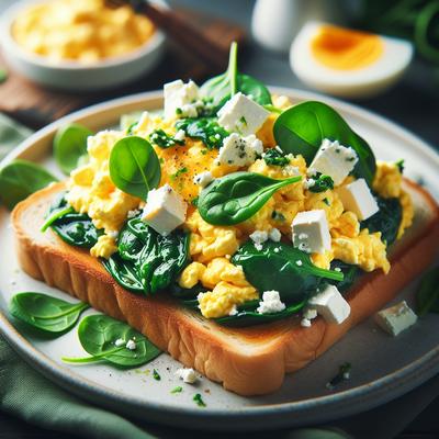 Image of Scrambled Egg with Spinach and Feta on Toast