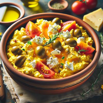 Image of Scrambled Eggs with a Greek Flair