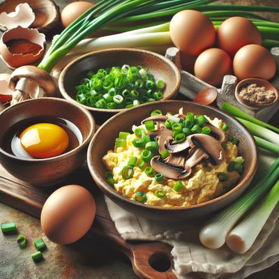 Image of Scrambled Eggs with Scallions and Mushrooms
