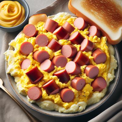 Image of Scrambled Eggs with Sliced Hot Dogs