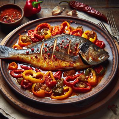 Image of Sea Bass with Spicy Roasted Bell Pepper Sauce