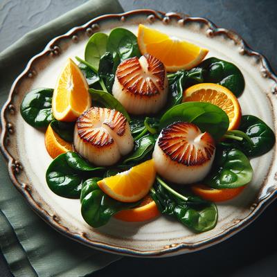 Image of Sea Scallops with Spinach and Oranges