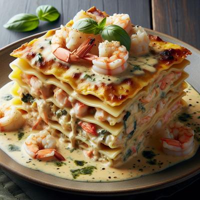 Image of Seafood Lasagna with Brandied Basil Cream Sauce
