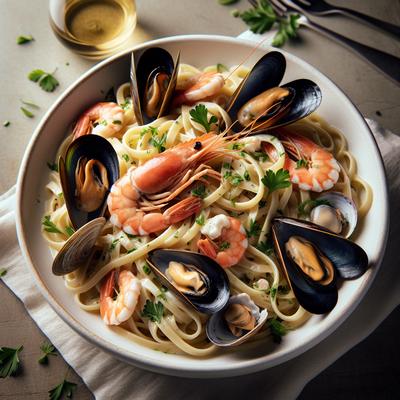 Image of Seafood Linguini with White Wine Sauce