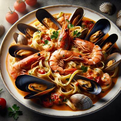 Image of Seafood Pasta with Sherry Tomato Cream Sauce