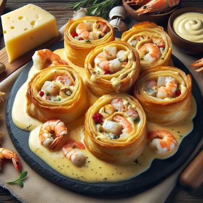 Image of Seafood Pinwheels with Havarti Sauce