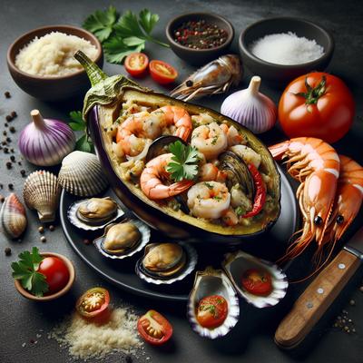 Image of Seafood Stuffed Eggplant Aubergine