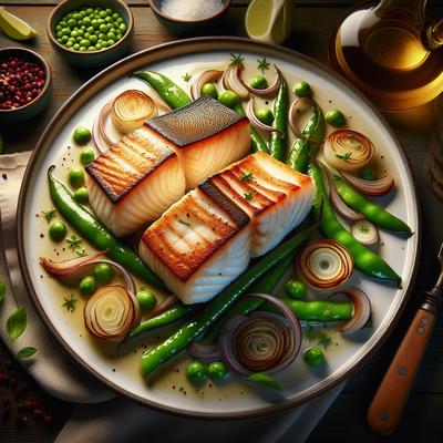 Image of Seared Halibut with Walla Walla Spring Onions Fava Beans and Sh