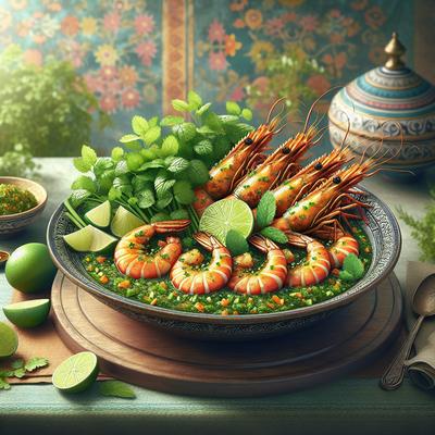 Image of Seared Prawns with Lime with Mint and Cilantro Chutney