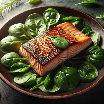 Image of Seared Salmon on Baby Spinach
