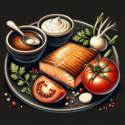 Image of Seared Salmon with Horseradish Tomato Vinaigrette
