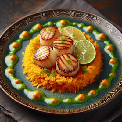 Image of Seared Scallops Orange Rice and Citrus Key Lime Sauce