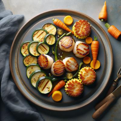 Image of Seared Scallops with Zucchini and Carrot Cakes