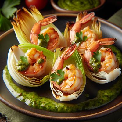 Image of Seared Shrimp in Endive Leaves with Parsley Sauce