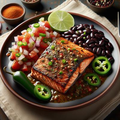 Image of Seared Spiced Salmon Steaks with Black Bean Salsa