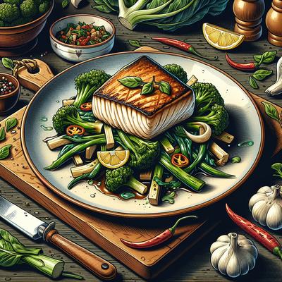 Image of Seared Swordfish with Stewed Sicilian Style Broccoli Rabe