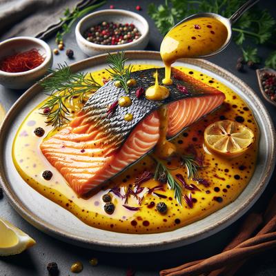 Image of Seared Wild Salmon in Saffron Sauce
